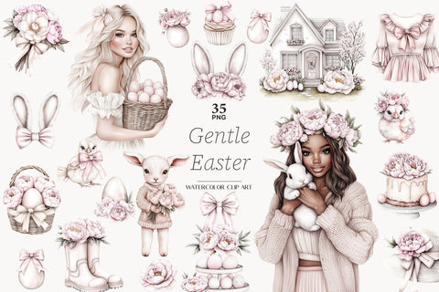 Neutral Easter Clipart | Spring Flowers PNG Graphics Bundle SVG GlamArtZhanna 