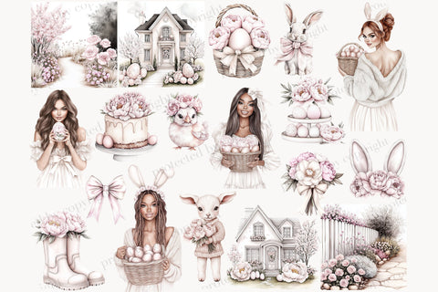 Neutral Easter Clipart | Spring Flowers PNG Graphics Bundle SVG GlamArtZhanna 