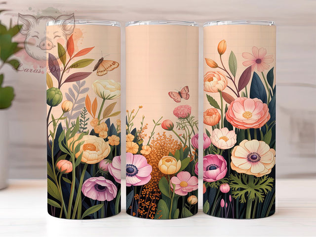 Neutral Elegant Floral Tumbler, Seamless Flower Pattern, Minimalist Blossom Design, 20Oz Sublimation Wrap, Elegant Floral Art, Soft Neutral Texture, Tumbler Sublimation Sublimation Lara' s Designs 