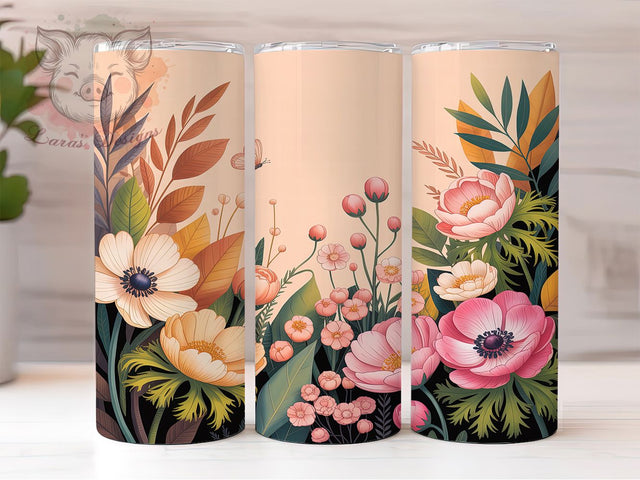 Neutral Elegant Floral Tumbler, Seamless Flower Pattern, Minimalist Blossom Design, 20Oz Sublimation Wrap, Elegant Floral Art, Soft Neutral Texture, Tumbler Sublimation Sublimation Lara' s Designs 