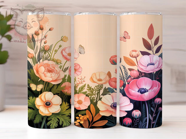 Neutral Elegant Floral Tumbler, Seamless Flower Pattern, Minimalist Blossom Design, 20Oz Sublimation Wrap, Elegant Floral Art, Soft Neutral Texture, Tumbler Sublimation Sublimation Lara' s Designs 