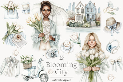 Neutral Spring Clipart | Tulips Bouquet PNG Bundle SVG GlamArtZhanna 