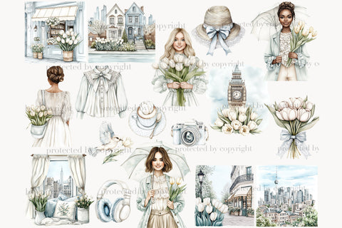 Neutral Spring Clipart | Tulips Bouquet PNG Bundle SVG GlamArtZhanna 