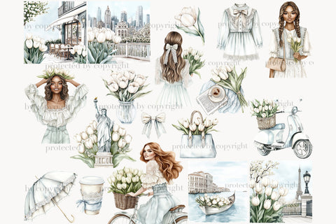 Neutral Spring Clipart | Tulips Bouquet PNG Bundle SVG GlamArtZhanna 