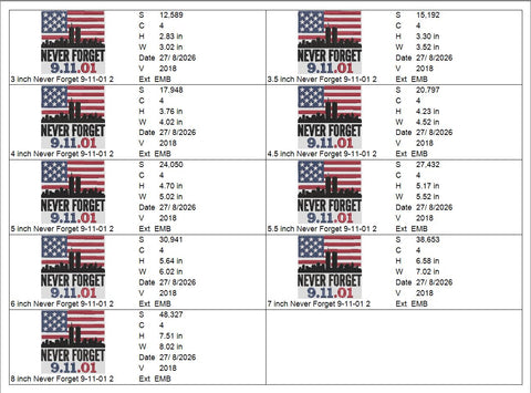 Never Forget 9.11.01 Machine Embroidery Design – 9/11 Memorial American Flag Embroidery File, Patriot Remembrance Design Embroidery/Applique DESIGNS PatternFeed8 