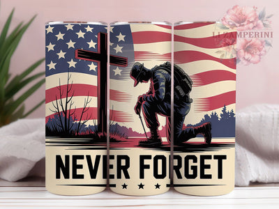 Never Forget Tribute 20oz Tumbler, Never Forget Quote, Soldier Kneeling Illustration, White Cross Memorial, Patriotic Tribute Design, Sublimation Tumbler Wrap, 20oz Tumbler Sublimation Li Zamperini 