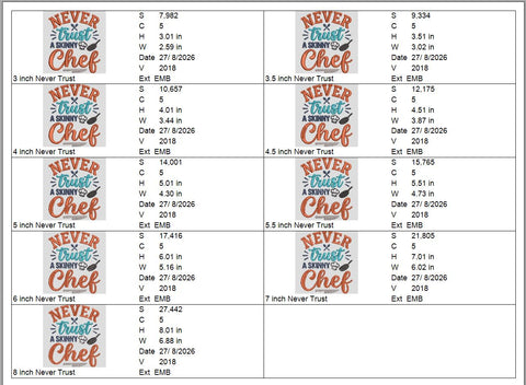 Never Trust a Skinny Chef Machine Embroidery Design – Funny Chef Quote Embroidery File, Kitchen Cooking Design Embroidery/Applique DESIGNS PatternFeed8 