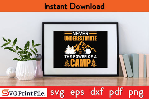 NEVER UNDERESTIMATE THE POWER OF A CAMP SVG PNG Craft Cut File SVG SVG Print File 