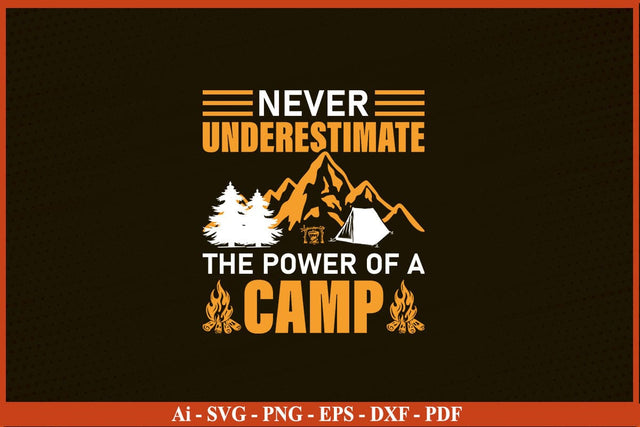 NEVER UNDERESTIMATE THE POWER OF A CAMP SVG PNG Craft Cut File SVG SVG Print File 