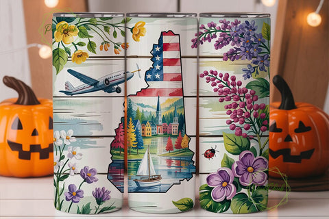 New Hampshire Patriotic Floral Tumbler Sublimation PixelChick 