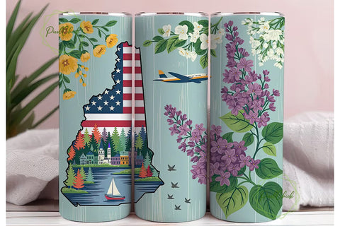 New Hampshire Patriotic Floral Tumbler Sublimation PixelChick 