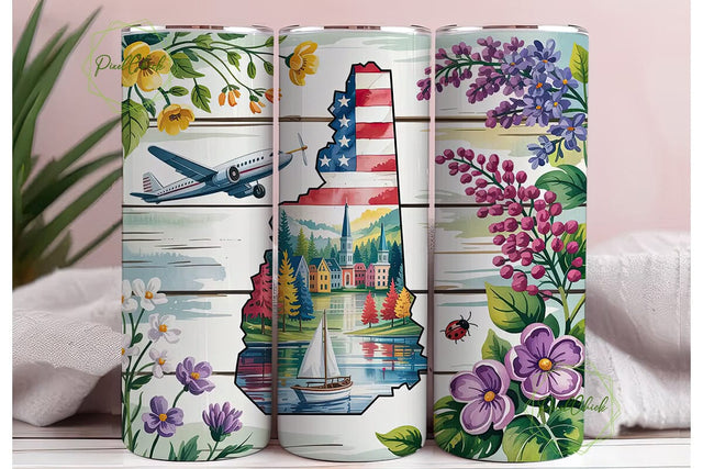 New Hampshire Patriotic Floral Tumbler Sublimation PixelChick 