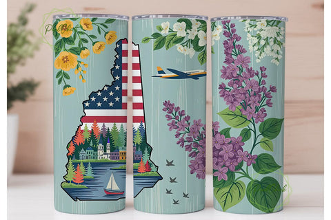 New Hampshire Patriotic Floral Tumbler Sublimation PixelChick 