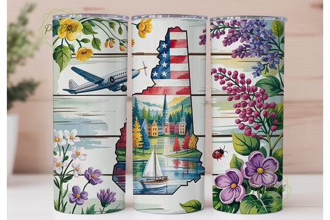 New Hampshire Patriotic Floral Tumbler Sublimation PixelChick 