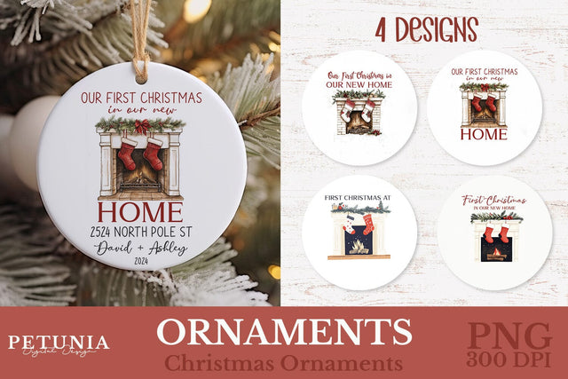 New Home Christmas Ornament | Round Christmas Ornament PNG Sublimation Petunia Digital Design 