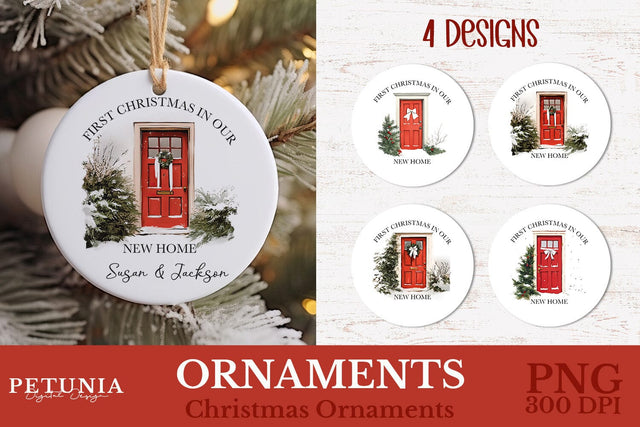 New Home Christmas Ornament | Round Christmas Ornament PNG Sublimation Petunia Digital Design 