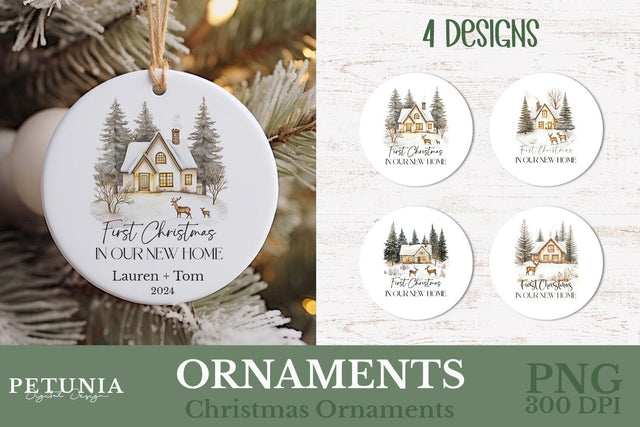 New Home Christmas Ornament | Round Christmas Ornament PNG Sublimation Petunia Digital Design 