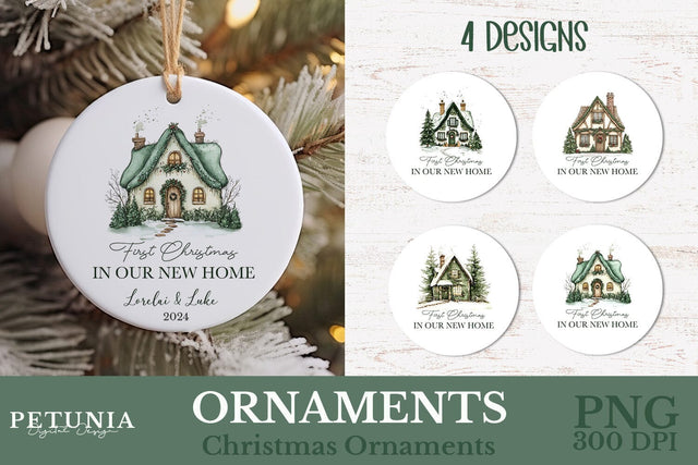 New Home Christmas Ornament | Round Christmas Ornament PNG Sublimation Petunia Digital Design 