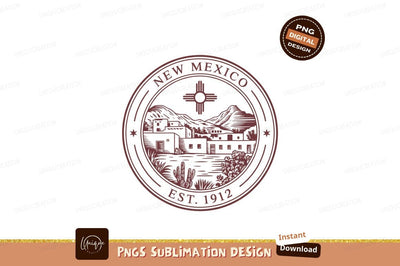 New Mexico seal with desert landscape emblem state Sublimation Designangry 