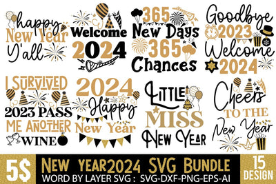 New Year 2024 SVG Bundle,New Year 2024 Sublimation Bundle, Happy New Year SVG Cut File, New Year SVG Bundle Quotes , New Year Sublimation Design Bundle SVG BlackCatsMedia 