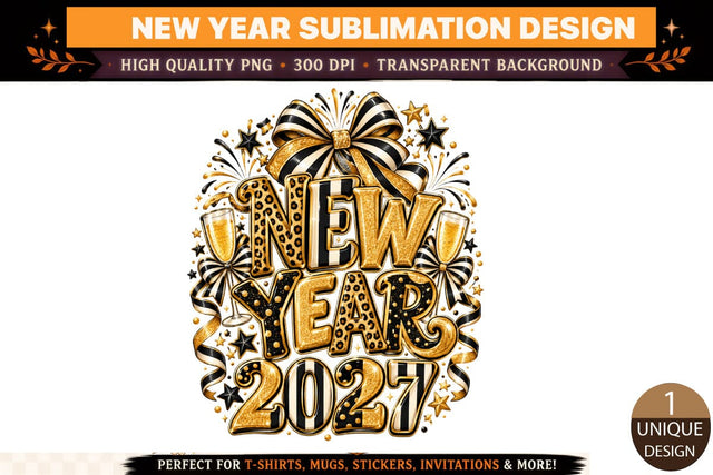 New Year 2027 PNG, Black Gold Glam Sublimation Design, Leopard Print New Year Shirt PNG, Champagne Disco Party DTF Sublimation BlackCatsMedia 