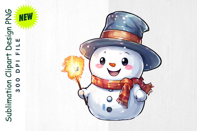 New Year Celebration Snowman with Sparkler Sublimation Clipart Sublimation Regulrcrative 