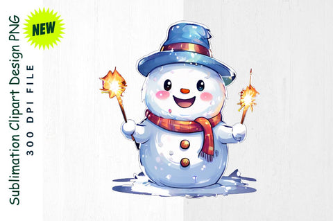 New Year Celebration Snowman with Sparkler Sublimation Clipart Sublimation Regulrcrative 