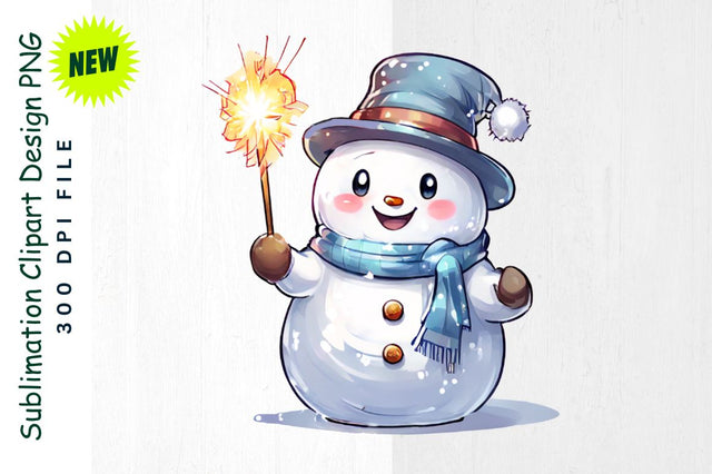 New Year Celebration Snowman with Sparkler Sublimation Clipart Sublimation Regulrcrative 