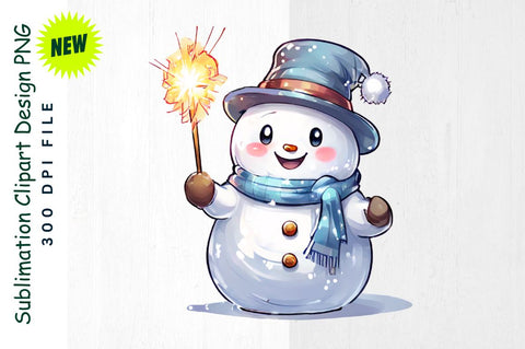 New Year Celebration Snowman with Sparkler Sublimation Clipart Sublimation Regulrcrative 