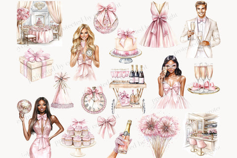 New Year Clipart PNG Bundle | Celebration Graphics Set SVG GlamArtZhanna 