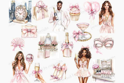 New Year Clipart PNG Bundle | Celebration Graphics Set SVG GlamArtZhanna 