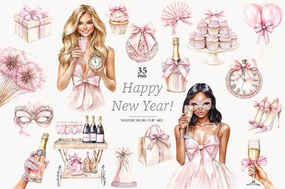 New Year Clipart PNG Bundle | Celebration Graphics Set SVG GlamArtZhanna 