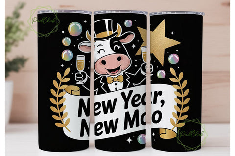 New Year Cow Tumbler Wrap PNG Sublimation PixelChick 