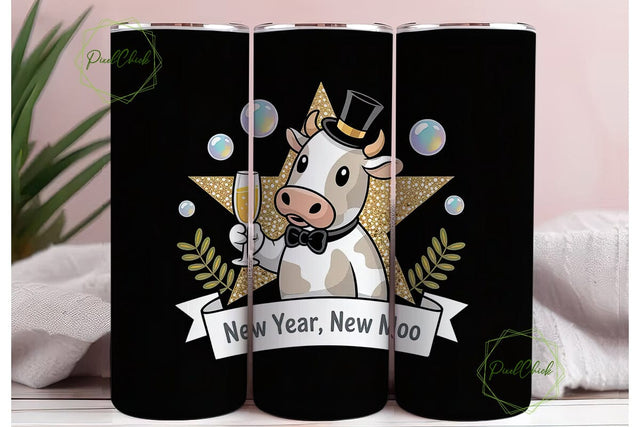 New Year Cow Tumbler Wrap PNG Sublimation PixelChick 