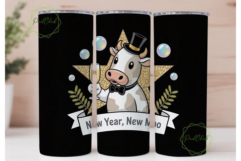 New Year Cow Tumbler Wrap PNG Sublimation PixelChick 