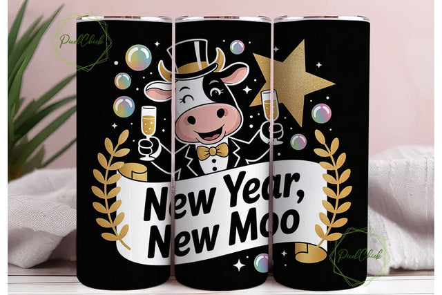 New Year Cow Tumbler Wrap PNG Sublimation PixelChick 