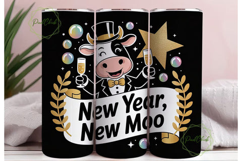 New Year Cow Tumbler Wrap PNG Sublimation PixelChick 