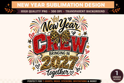 New Year Crew Bringing in 2027 PNG, Leopard Print Bow, Retro Varsity New Year Sublimation Design Sublimation BlackCatsMedia 