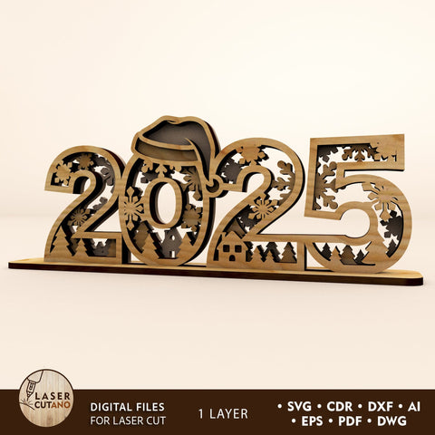 New Year Decorative Stand Laser Cut Template SVG LaserCutano 