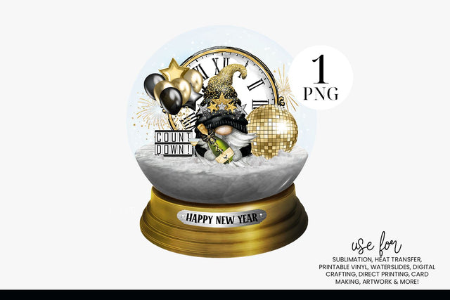 New Year Gnome Snow Globe Sublimation Design PNG Sublimation BijouBay 