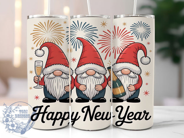 New Year Gnome Tumbler Wrap, Happy New Year Png, 20oz Skinny Tumbler, Gnome Sublimation, Nye Tumbler Wrap, New Years Eve Gnome, Nordic Gnome Design Sublimation ToriDesigns 