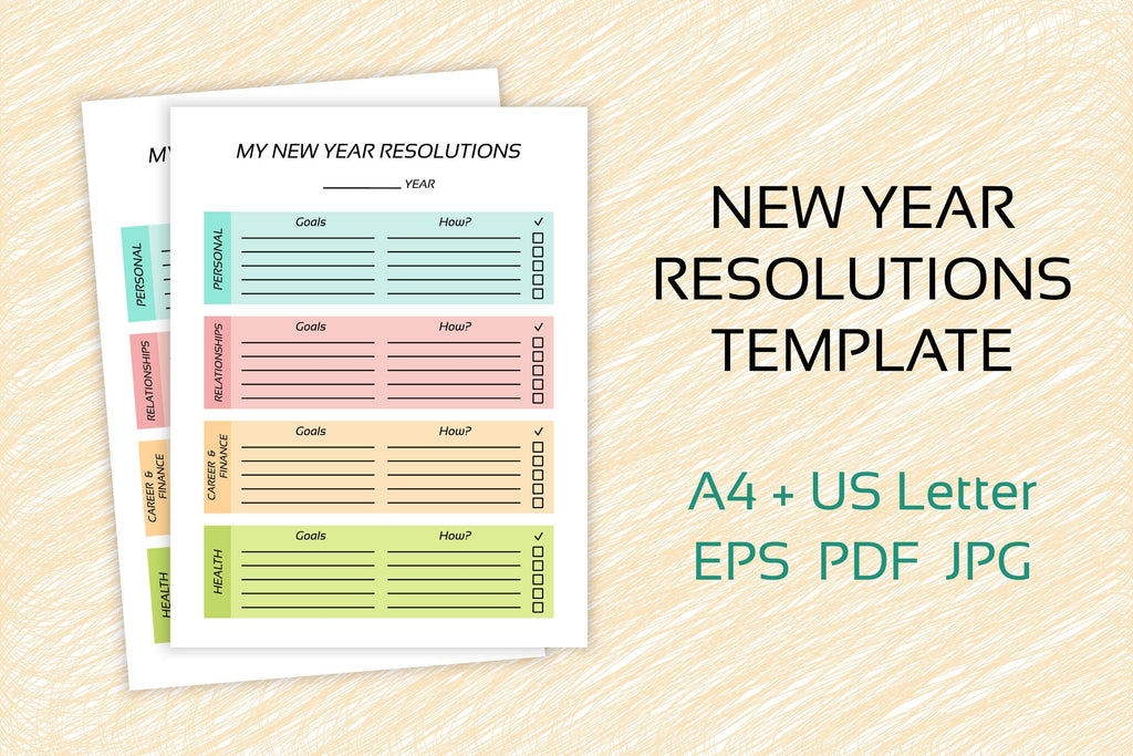 New Year Resolutions | Goals List Print Template - So Fontsy