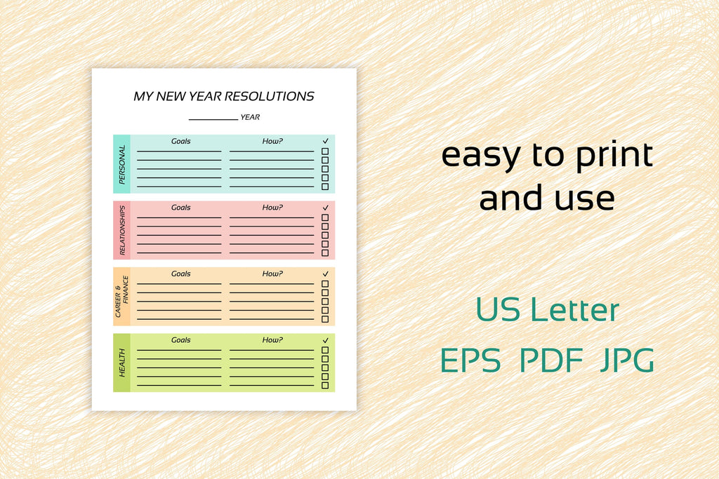 New Year Resolutions | Goals List Print Template - So Fontsy