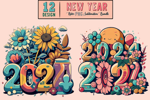 New Year Retro PNG Sublimation Bundle Sublimation designartist 
