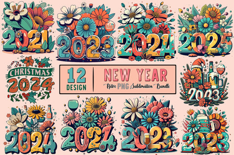 New Year Retro PNG Sublimation Bundle Sublimation designartist 
