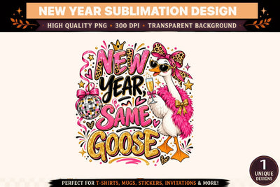 New Year Same Goose PNG, Funny 2027 Sublimation Design, Glam Goose with Leopard Bow, Disco Ball Shirt Graphic Sublimation BlackCatsMedia 