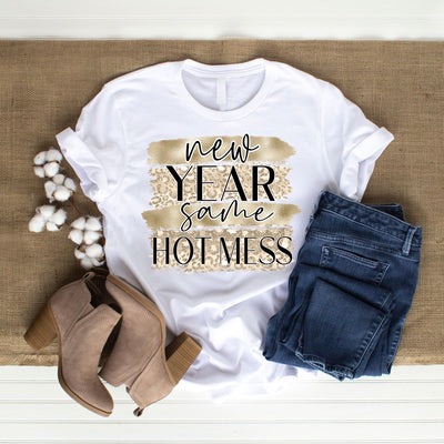 New Year Same Hot Mess PNG | Realistic Resolution Humor | Leopard Print Brush Stroke Quote Design Sublimation So Fontsy VIP Design Shop 