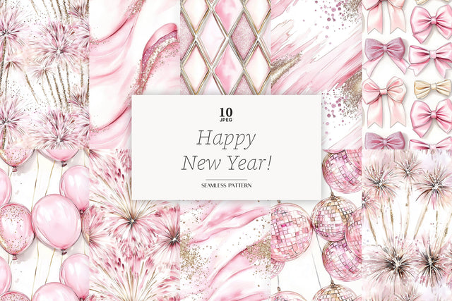 New Year Seamless Pattern | Pink Gold Digital Paper Set Digital Pattern GlamArtZhanna 
