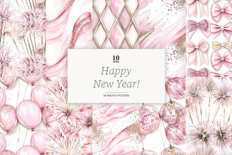 New Year Seamless Pattern | Pink Gold Digital Paper Set Digital Pattern GlamArtZhanna 