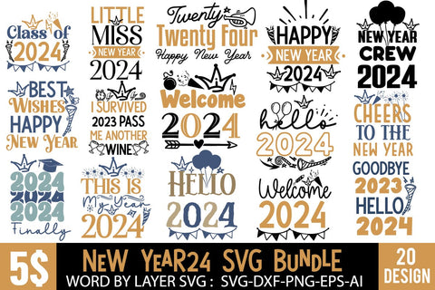 New Year SVG Bundle,Happy New Year SVG Bundle 2024 , New Year SVG Design Quotes, New Year SVG Cut File, New Year Sublimation Bundle,2024 new Year Celebration SVG Bundle SVG BlackCatsMedia 